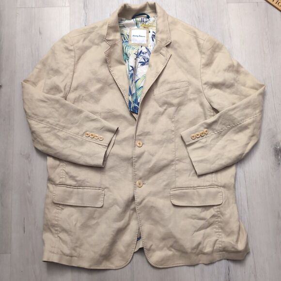 Tommy Bahama Linen Blnd Unstructured SportCoat Blazer Mens XL Beige Suit Jacket - Picture 1 of 5